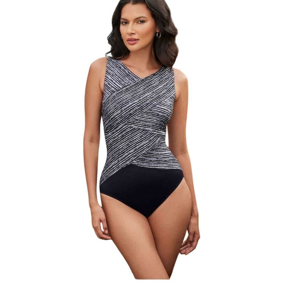 Miraclesuit Women's Selenite Brio One Piece Swimsuit Size 14 Black Tummy Control